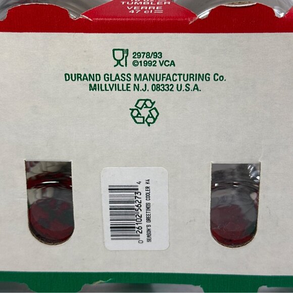 Seasons Greetings Luminarc 16 Oz Glass Tumblers Set Of 4 Made In USA NOS - Picture 5 of 8